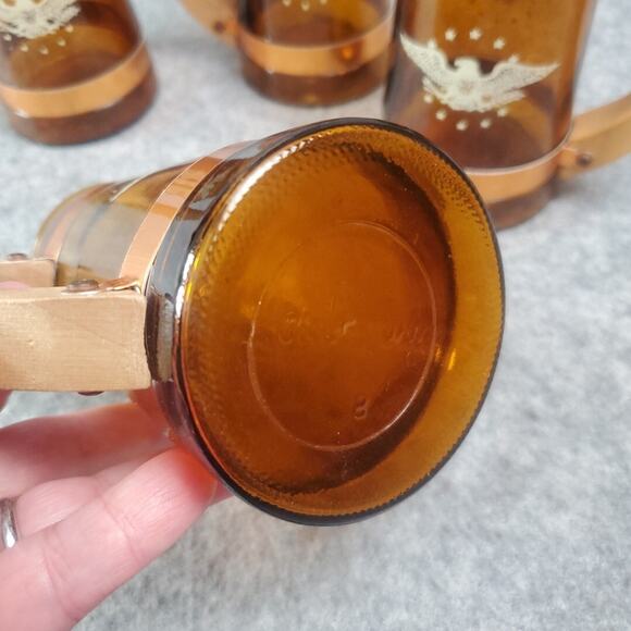 Siesta Ware Amber Glasses Set of 4 Patriotic Eagle Wooden Handle Mug Stein - Picture 4 of 10